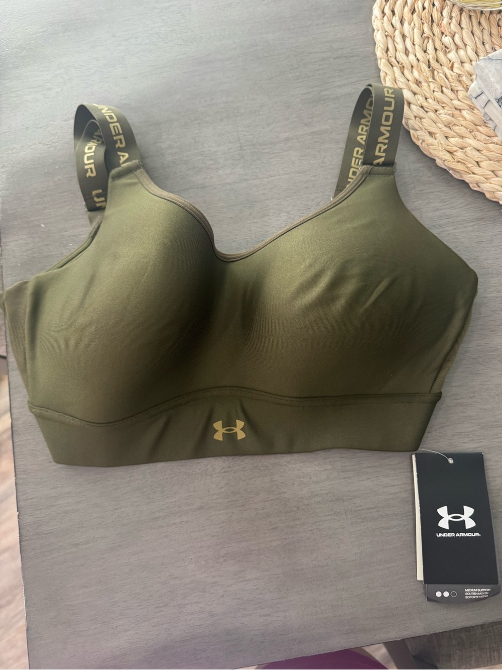Under Armour Olive/Gold Logo High-Impact Molded Sports Bra